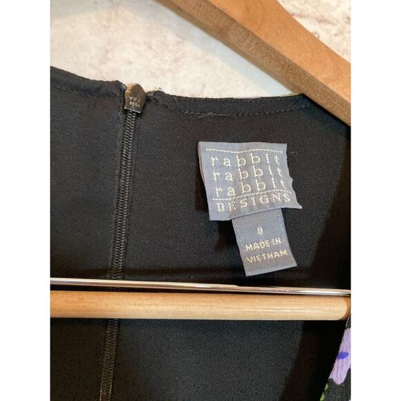 Rabbit Babydoll Dress Womens 8 Purple Floral Short Sleeve Flowy Fit & Flare - Picture 2 of 15